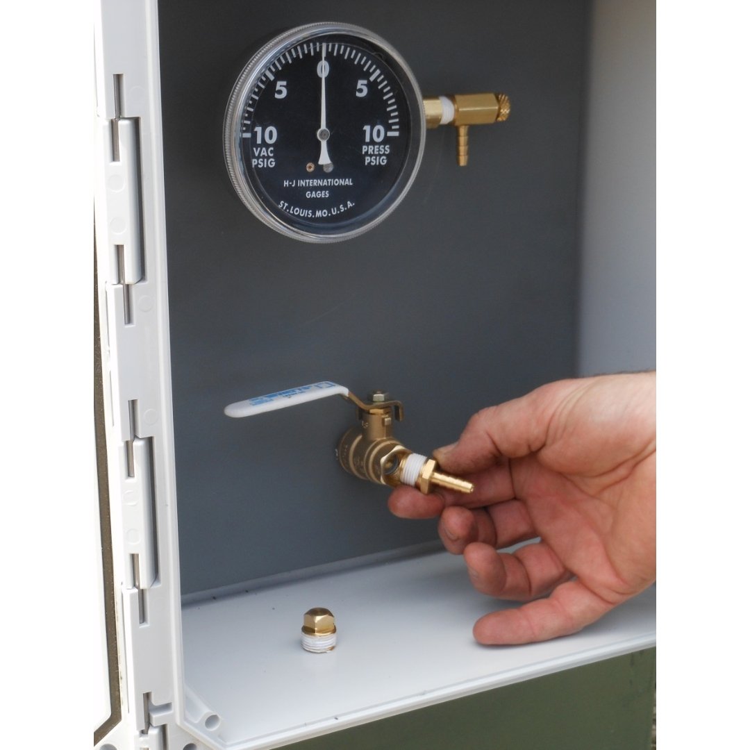 Kit 3 - Installed valve assembly inside cabinet with gauge